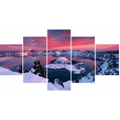 Картина по номерам. Полиптих на холсте Розовые облака над северным озером орел парящий над горным озером раскраска картина по номерам на холсте