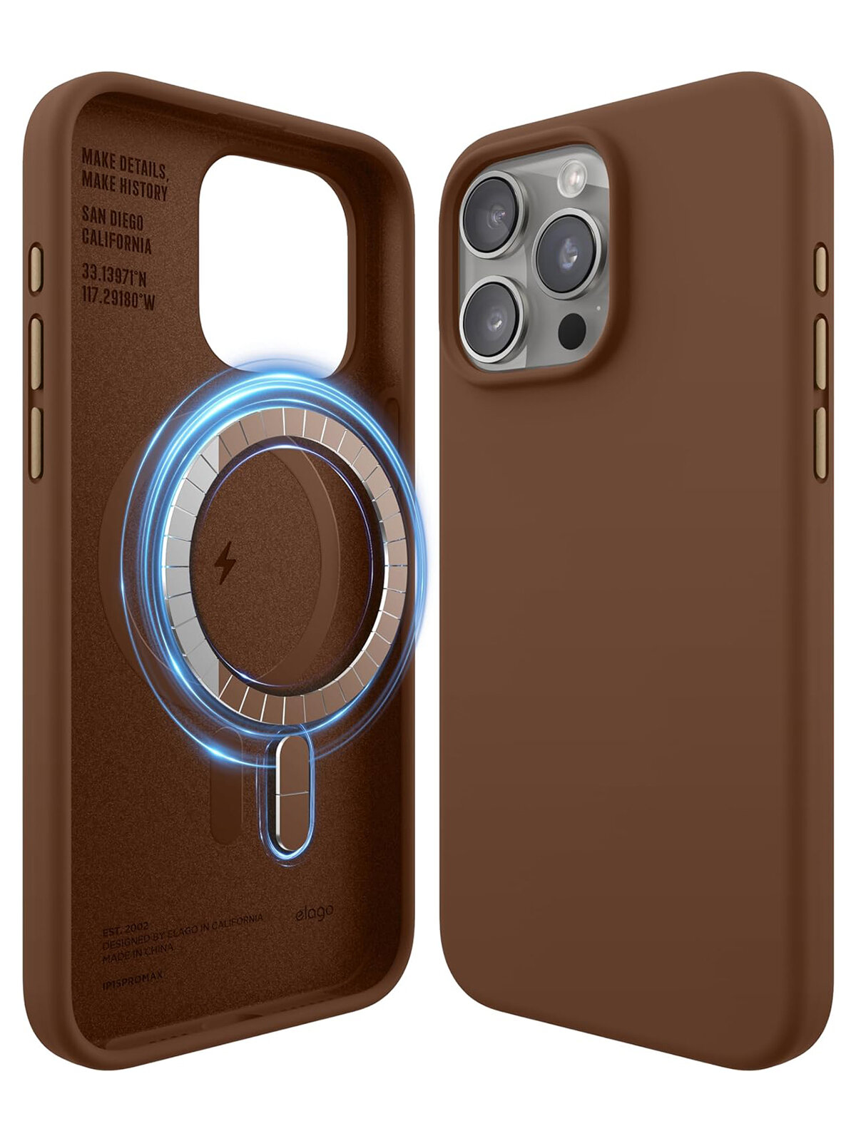 Elago для iPhone 15 Pro Max чехол Soft silicone (Liquid) Brown (MagSafe)