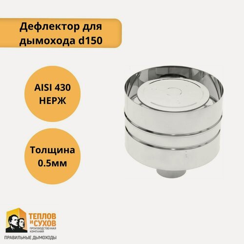 Изображение товара Дефлектор для дымохода d150 зонт с ветрозащитой папа нержавейка