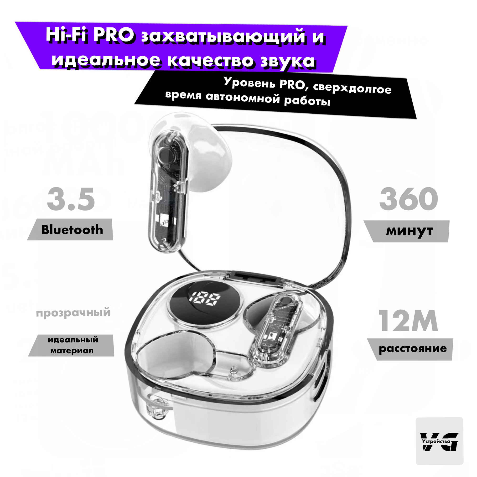 Беспроводные наушники APRO 138. Bluetooth Version 5.3. Сенсорное умное управление. Для iOS / Android. / Звонки, музыка, игры. цвет белый