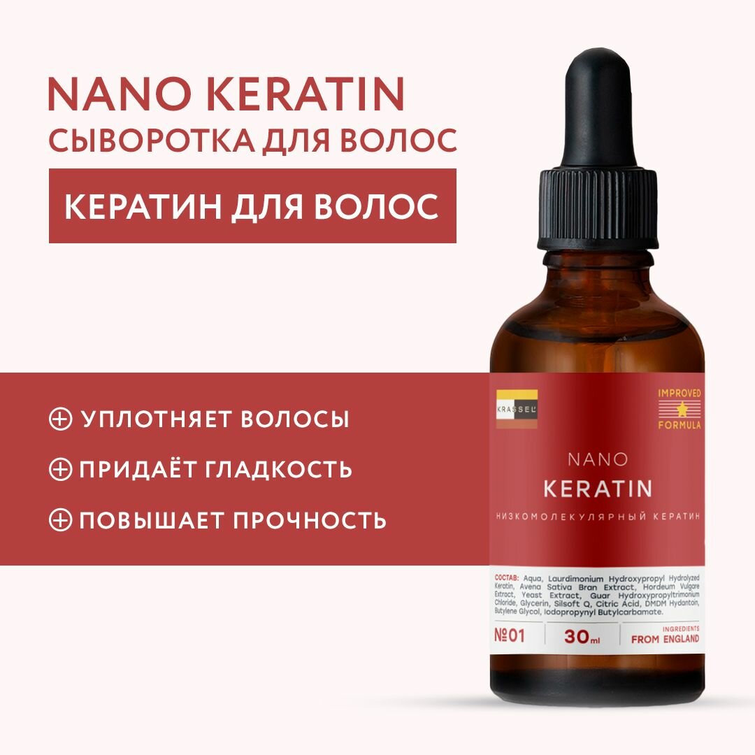 Реставратор структуры волос - NANO KERATIN - низкомолекулярный квантонизированный кератин, профессиональный концентрат для моментального лечения и восстановления структуры поврежденных волос.