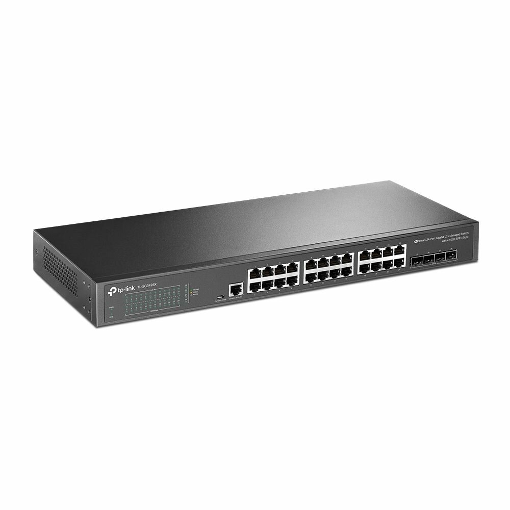 TP-LINK Коммутатор TP-LINK TL-SG3428X JetStream 24-портовый гигабитный управляемый коммутатор уровня 2+ с 4 10G SFP+ слотами, поддержка контроллера SDN, множество функций L2/L2+, установка в стойку 1U (010522) {6} TL-SG3428X