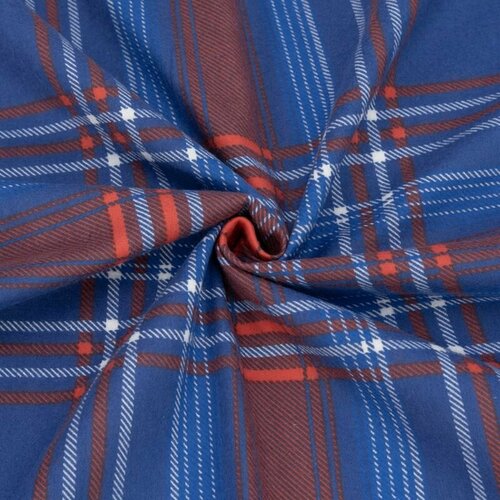 Ткань для шитья хлопок, 1 Метр ткани, Фланель на отрез 175 гр/м2, Отрез-150х100 см, Клетка синяя с красным полоса 1