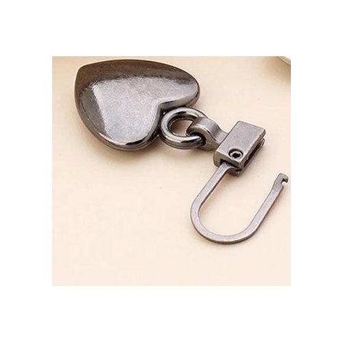 Пуллер для молнии (застежка, держатель, язычок для бегунка молнии) съемный, металл, сердце, темно-серый металлик, 2 шт.