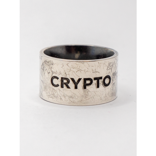 Кольцо CRYPTO by Hodl Jewelry, серебро, 925 проба, чернение, родирование, гравировка, платинирование, размер 18, ширина 9 мм, серебряный