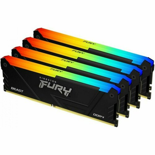 Память DIMM DDR4 64Gb 4х16Gb PC25600 3200MHz CL16 12В Kingston FURY Beast Black RGB KF432C16BB12AK464 2305400₽