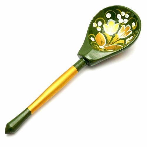 Деревянная ложка столовая с росписью - Хохлома зеленая 19 см 499₽