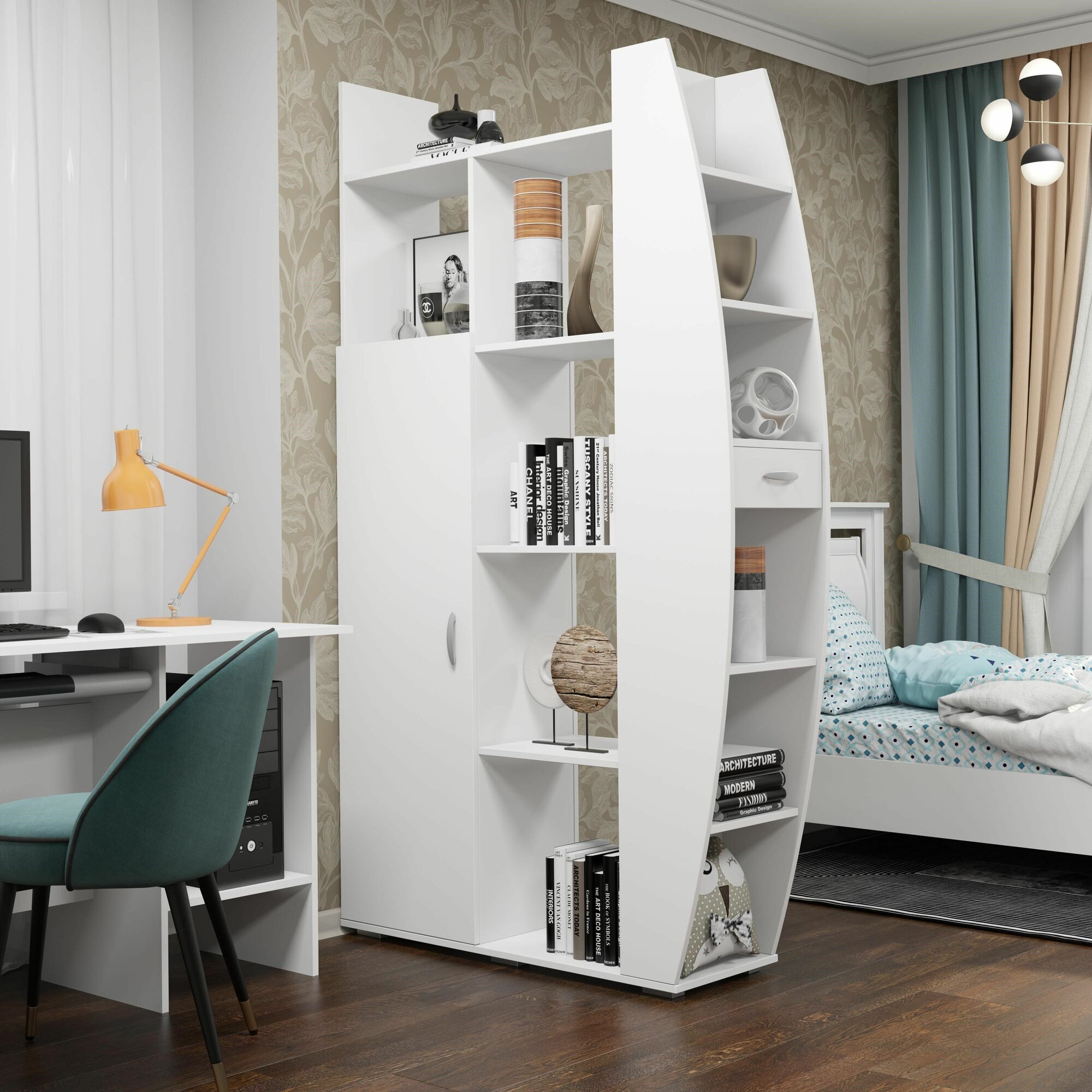 фото Стеллаж-перегородка Парус Пеликан, белый, 116х35.6х202.6 см