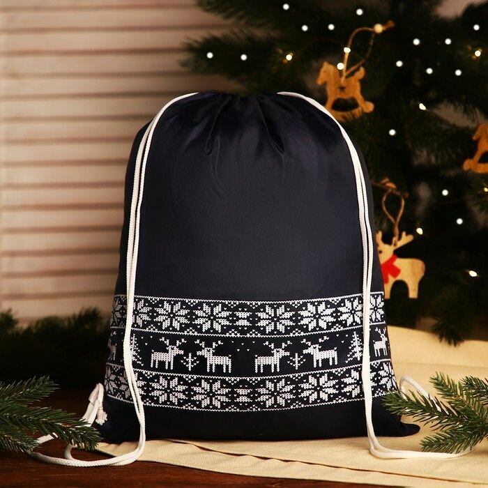 Мешок-рюкзак новогодний на шнурке, цвет чёрный .