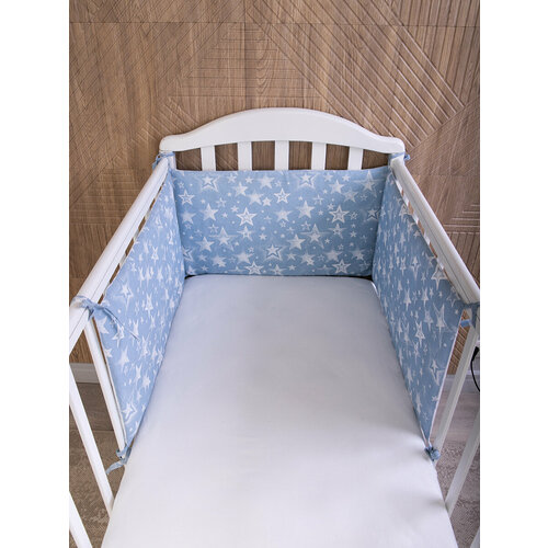 бортики в кроватку cocodikama подушка валик звезды 2 шт Бортики в кроватку для новорожденного Комплект 3 шт, Звезды голубой