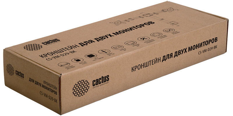 Кронштейн для монитора CACTUS 13-27 дюймов, нагрузка до 8 кг, настольное крепление, регулировка наклона и поворота, цвет черный (CS-VM-D29-BK)