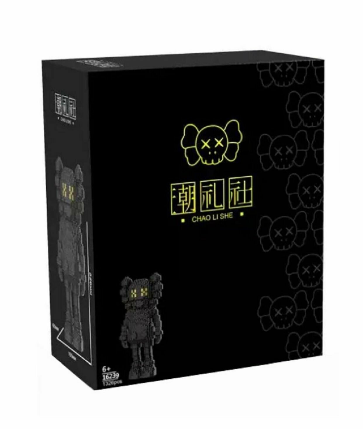 Конструктор 3D из миниблоков Kaws большая фигурка черная, 1326 деталей