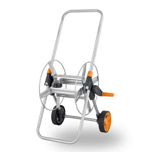 Металлическая тележка для шланга GL 812. Вместимость: шланг 1/2"-60м, шланг 5/8"-50м, шланг 3/4"-40м серый, серебристый, оранжевый, серый