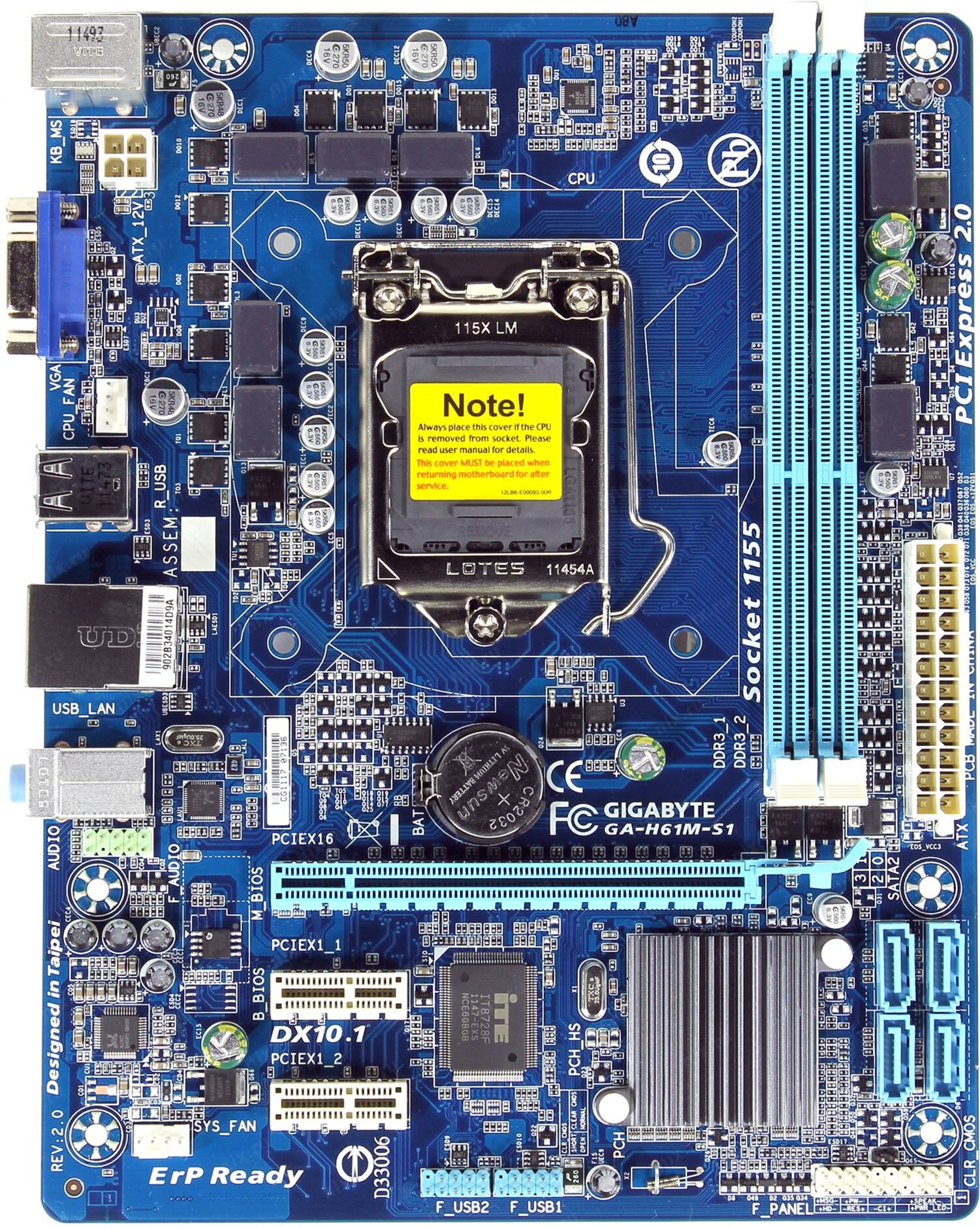 Мат. плата GIGABYTE GA-H61M-S1 rev 2.0/1 (RTL) LGA1155 PCI-E+Dsub+GbLAN SATA MicroATX 2DDR3