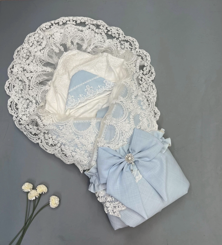 Изображение товара Конверт для новорожденных на выписку в роддом ЛЁН для мальчика голубой