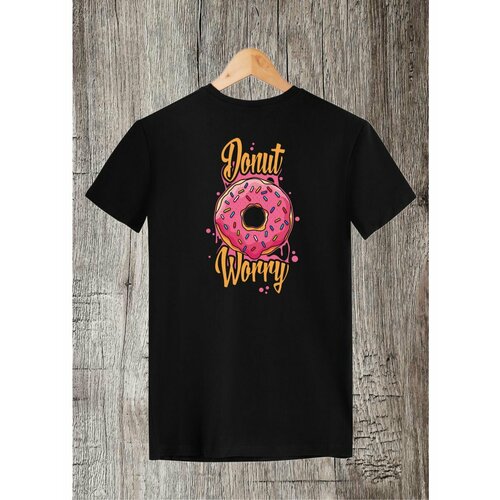 Футболка Zerosell Арт Пончик Donut Worry, размер L, черный мужская футболка мопс и пончик donut worry l черный