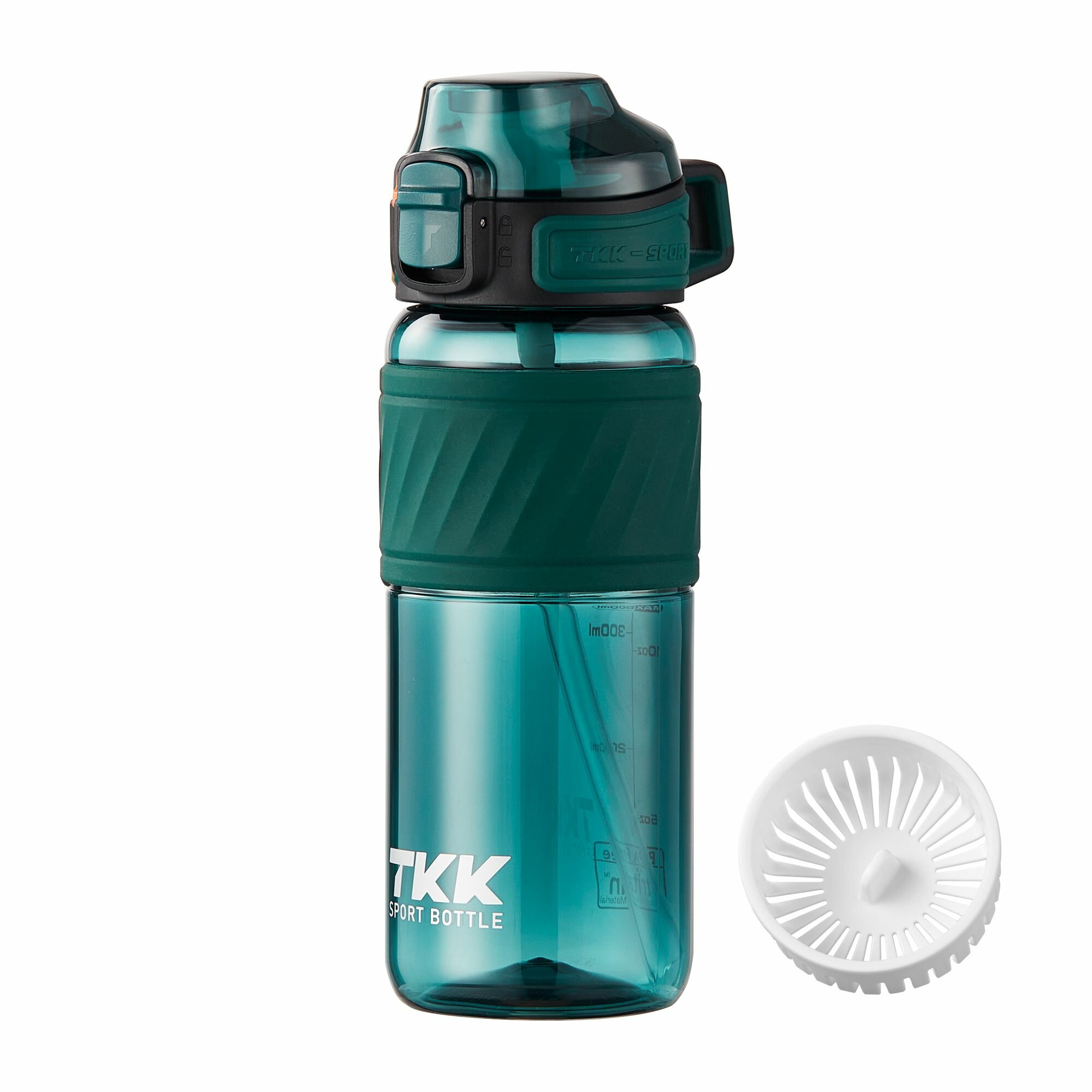 Спортивная фитнес бутылка фляга для воды TKK Premium из тритана с ручкой, 600 мл, зелёная