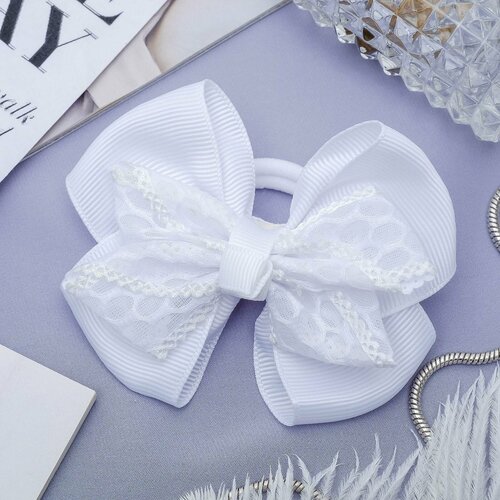 Резинка для волос Школьница бант кружева 9 см белый 6шт 512₽