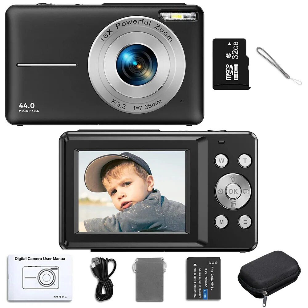 Цифровая камера FHD 1080P для детей, Black 3