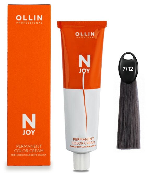 Ollin, Крем-краска для волос N-Joy 7/12 Русый пепельно-фиолетовый, перманентная, 100 мл — фото 1