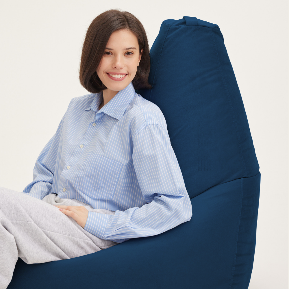 Кресло мешок Bean Joy, пуфик мешок, бескаркасное кресло, размер 3XL, мебельный велюр, темно-синий — фото 1