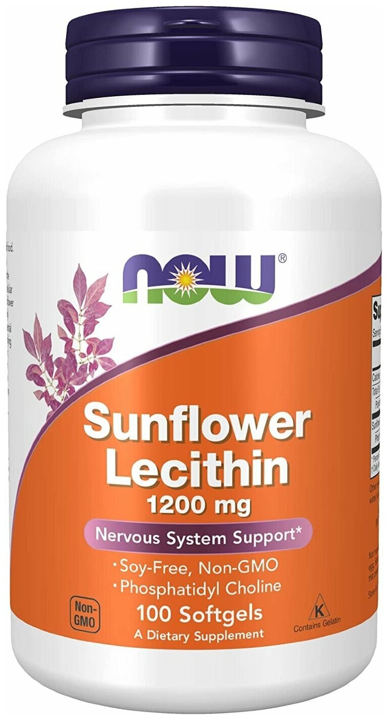 NOW, Sunflower Lecithin, подсолнечный лецитин, 1200 мг, 100 капсул
