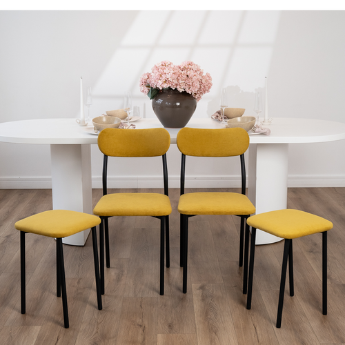 Стулья SANYAK Стулья для кухни 2 шт + табуретки 2 шт, Горчичный велюр