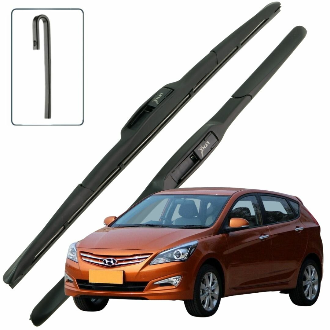 Дворники Hyundai Solaris (1) RB / Хендай Солярис РБ хэтчбек 5 дв. рест. 2014 / 2015 / 2016 / 2017 Щетки стеклоочистителя гибридные ОЕМ для автомобиля LYNXauto к-т 2шт, 650мм-400мм