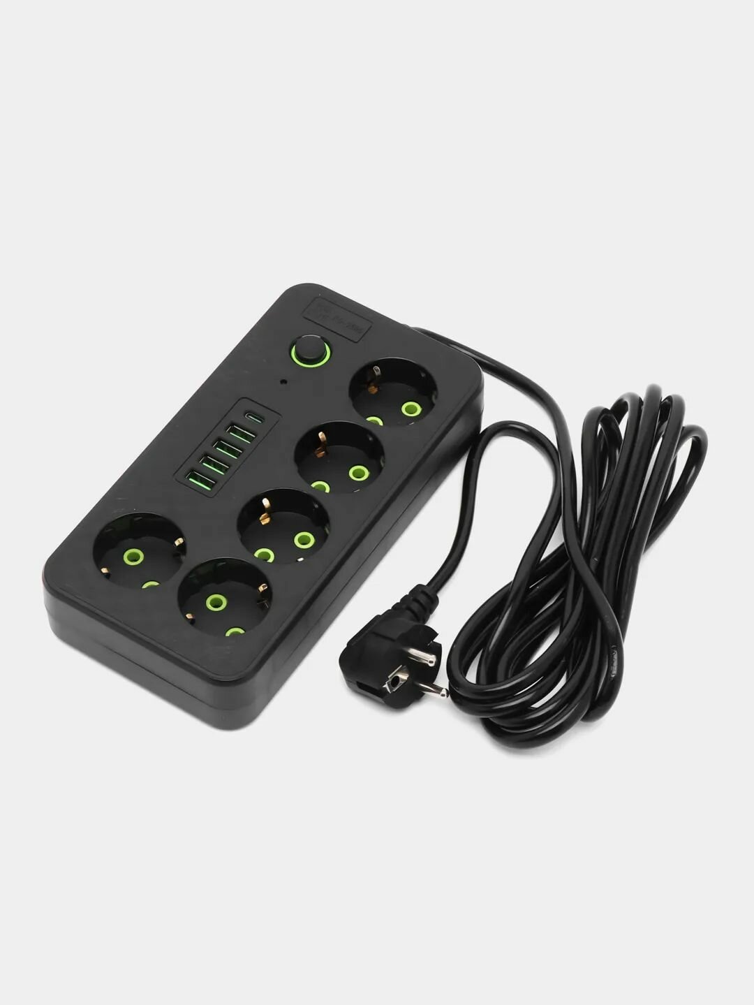 Сетевой фильтр с 5 розетками 4 USB + 1 Type-C Многофункциональный удлинитель с предохранителем Провод 3 метра Выключатель на корпусе — фото 1