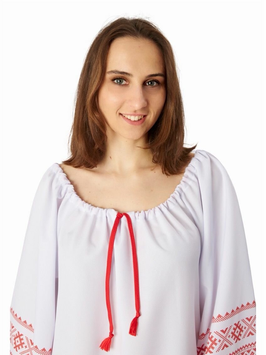 Женское славянское покосное платье: белое, с орнаментом (р.52-54) — фото 1