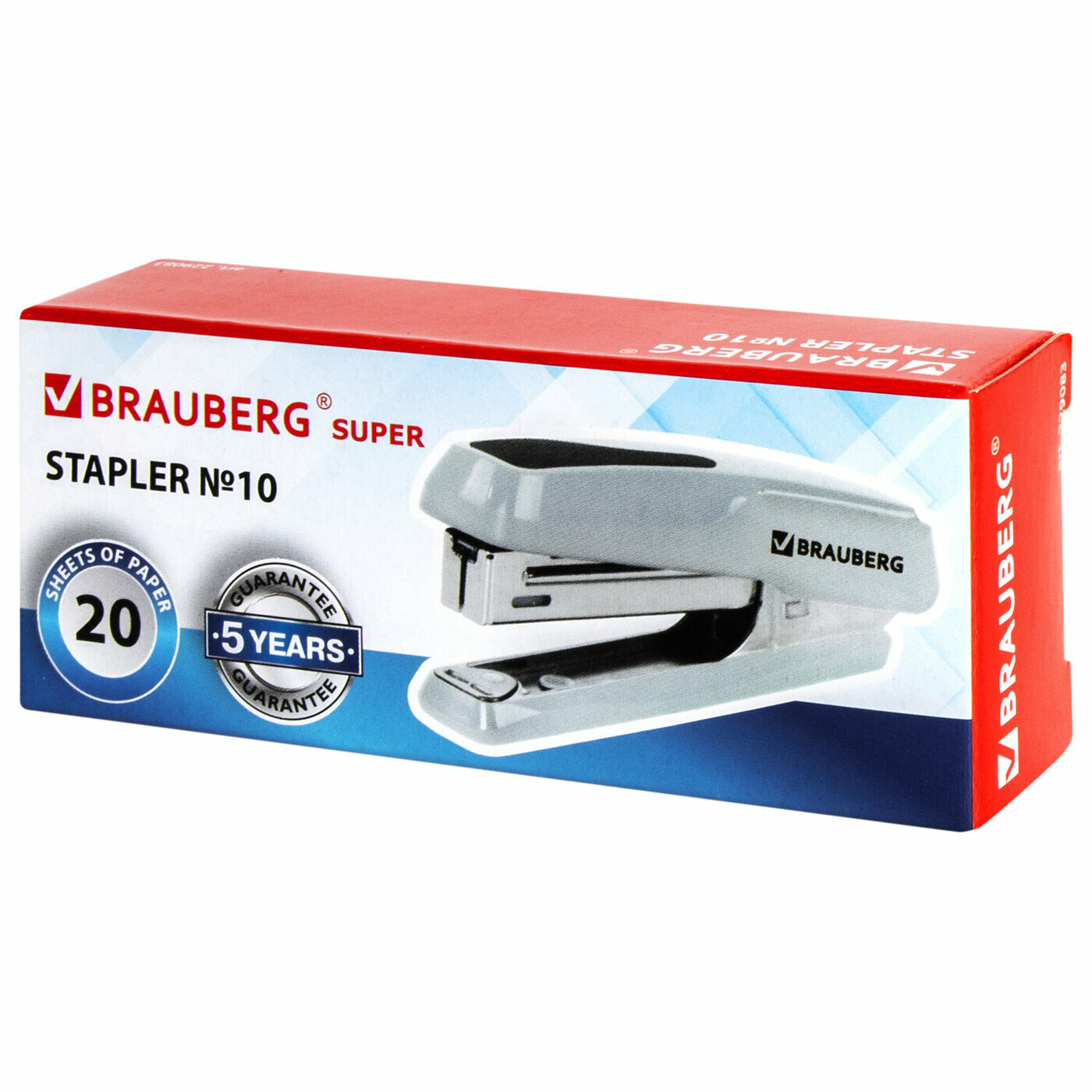 Степлер Brauberg №10, "Super", до 20 листов, антистеплер, серый — фото 1