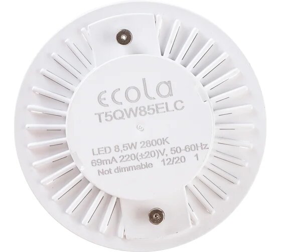 Лампа потолочная, светодиодная 8,5W Ecola GX53 таблетка 2700K тёплый белый свет (75х27мм) - лампочка Экола 8,5 Вт — фото 1