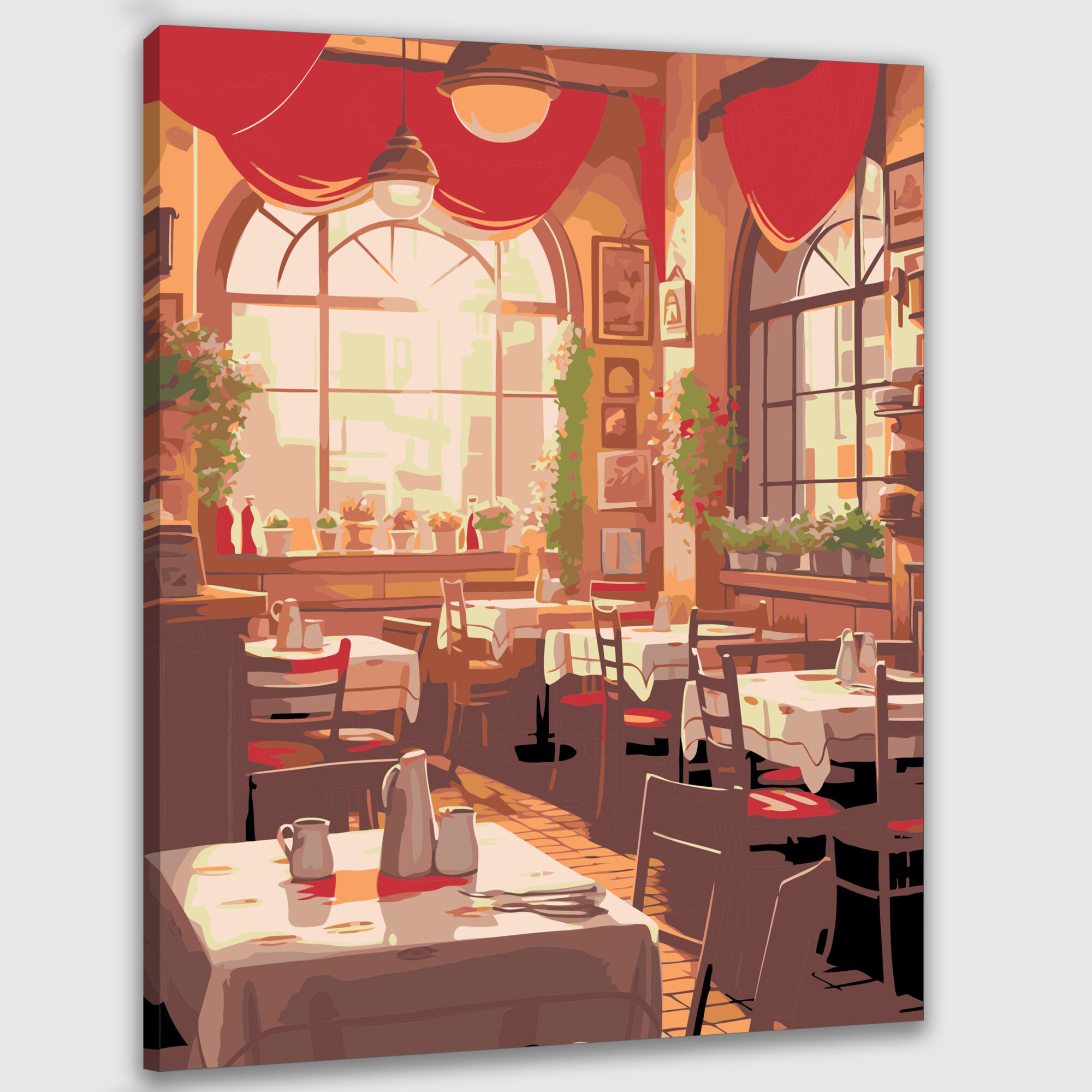 Картина по номерам 40x50 см цифровая иллюстрация итальянская траттория столики со скатертями красная и белая клетка