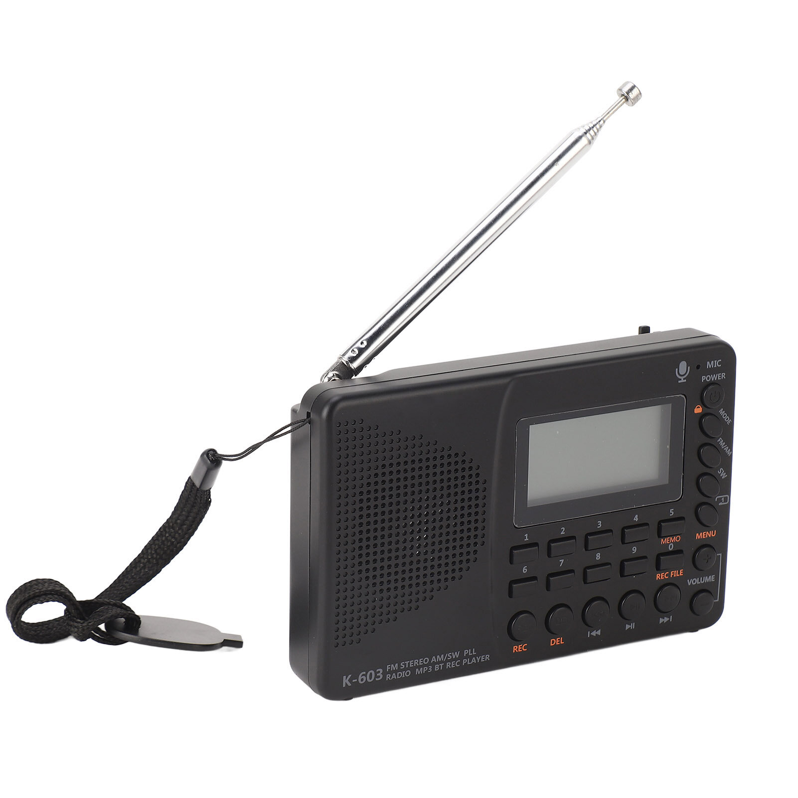 Многофункциональное радио, K‑603, FM/AM/SW, с записью, 100 станций, портативное