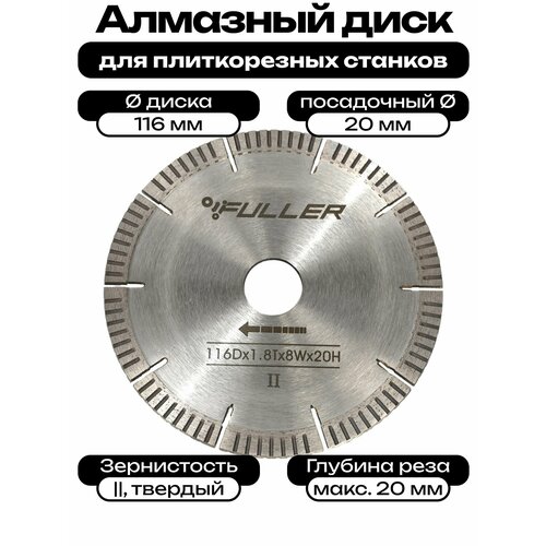 фото Диск алмазный fuller 116 x 1.8 x 20 ii жесткий для плиткорезов wandeli, shijing
