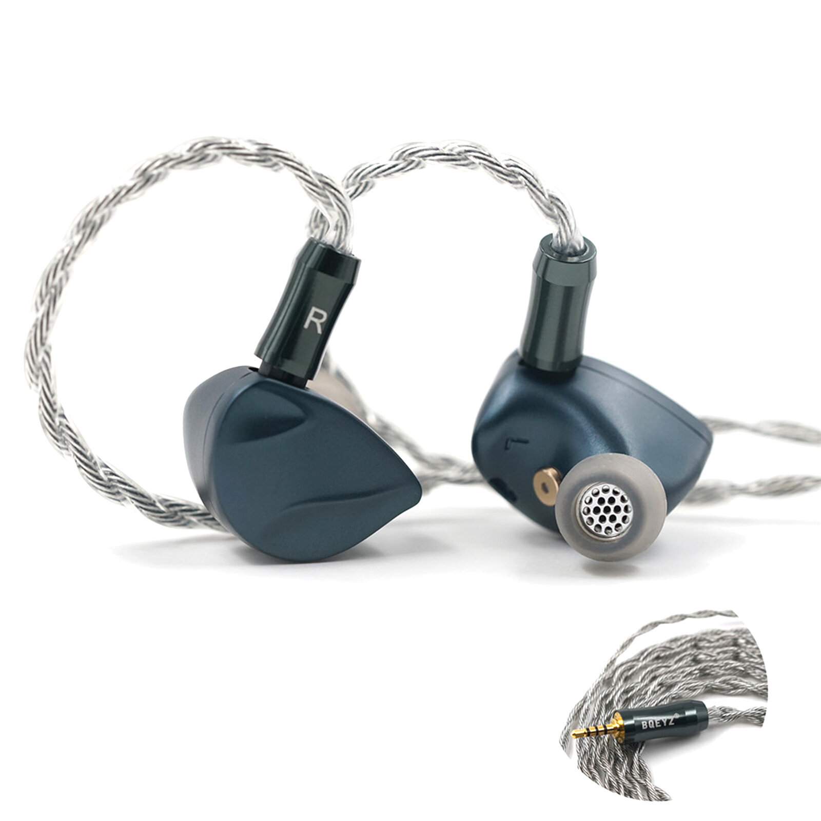BQEYZ Autumn Наушники в ухо Двойная полость 13mm Динамический драйвер IEM Заменяемая Магнитная настройка HiFi Без микрофона Блюзовый Серо-зеленый Модель A9 46Ω 110 dB 7-40KHz 1.2m Кабель 0.78mm-2 Pin 2.5/3.5/4.4mm Разъем