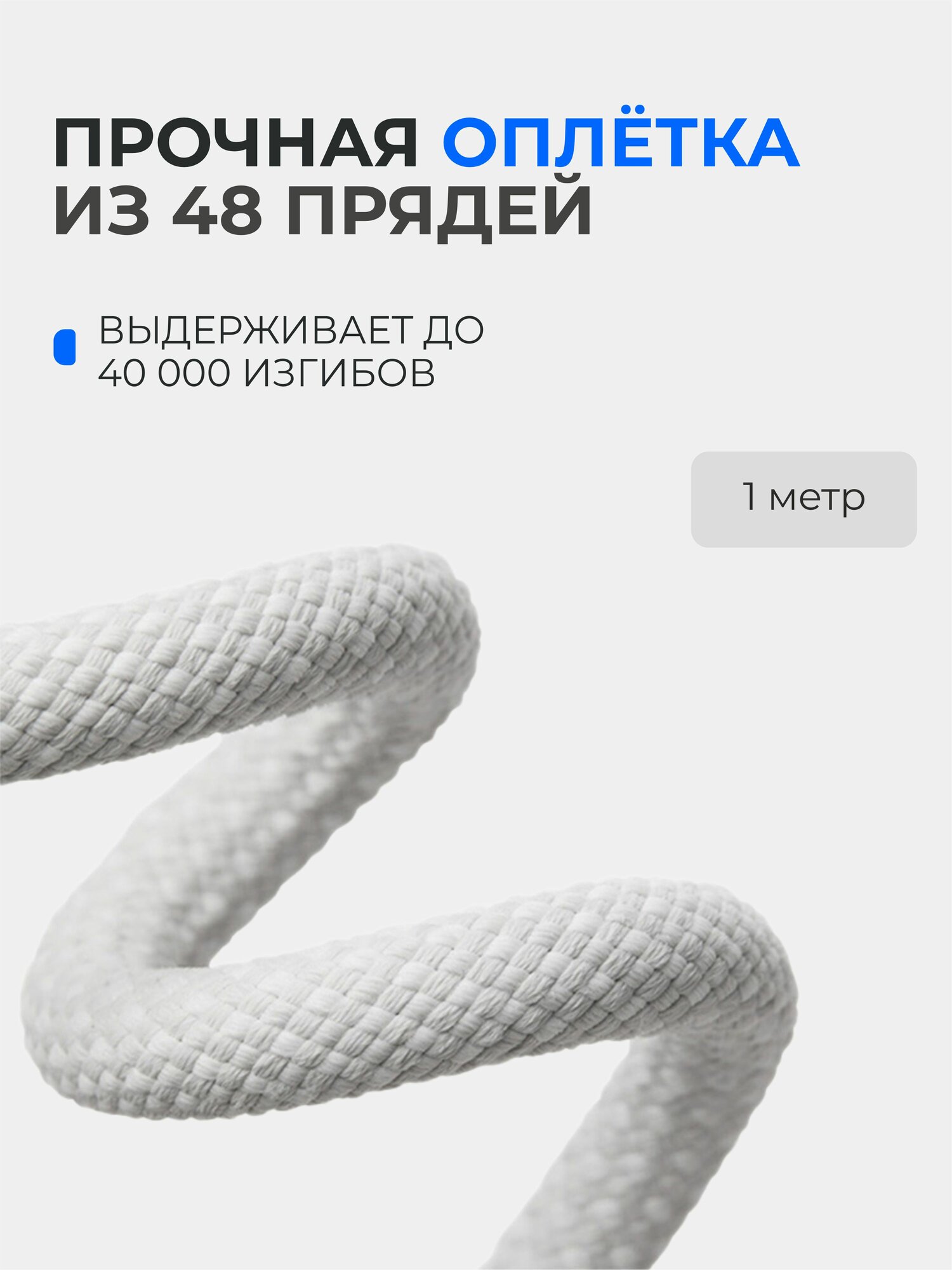 Кабель usb type-c 1 метр в тканевой оплетке / провод для авто / для carplay или android auto — фото 1