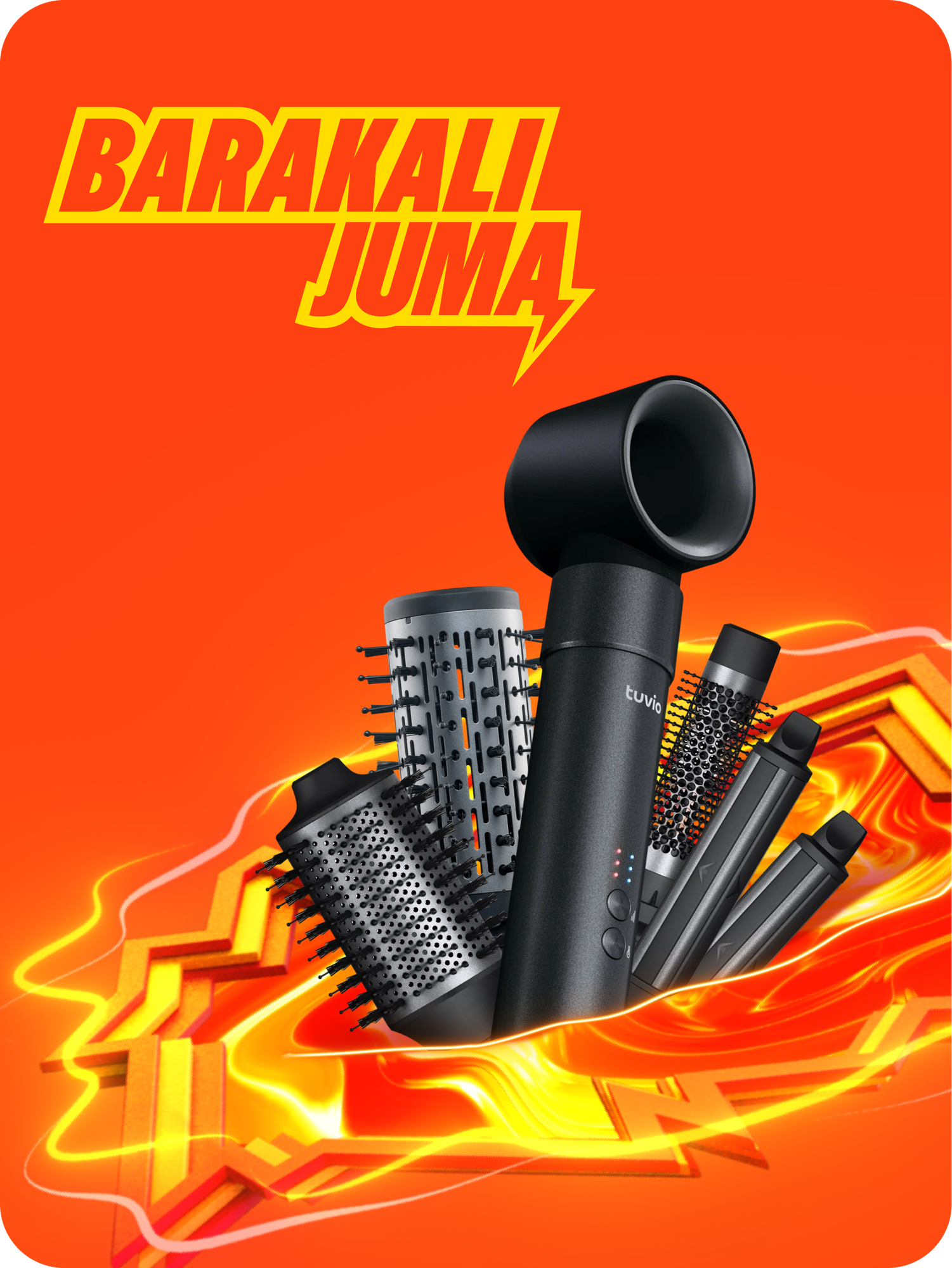 Фен-щётка с ионизацией Tuvio HBI1412, 7 насадок, сумка для хранения, тёмный металлик