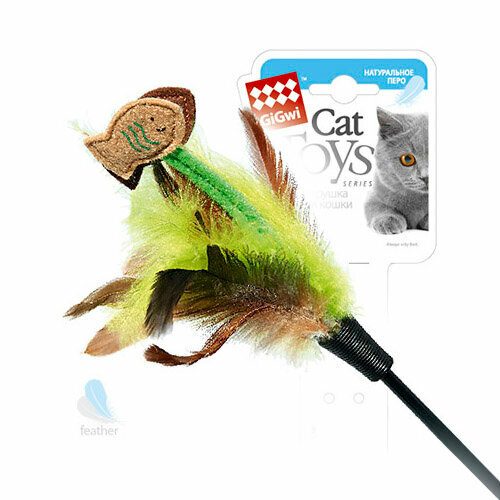 Дразнилка для кошек GiGwi Cat Toys на длинном стеке с рыбками (75017), черный/коричневый/желтый, 1шт.
