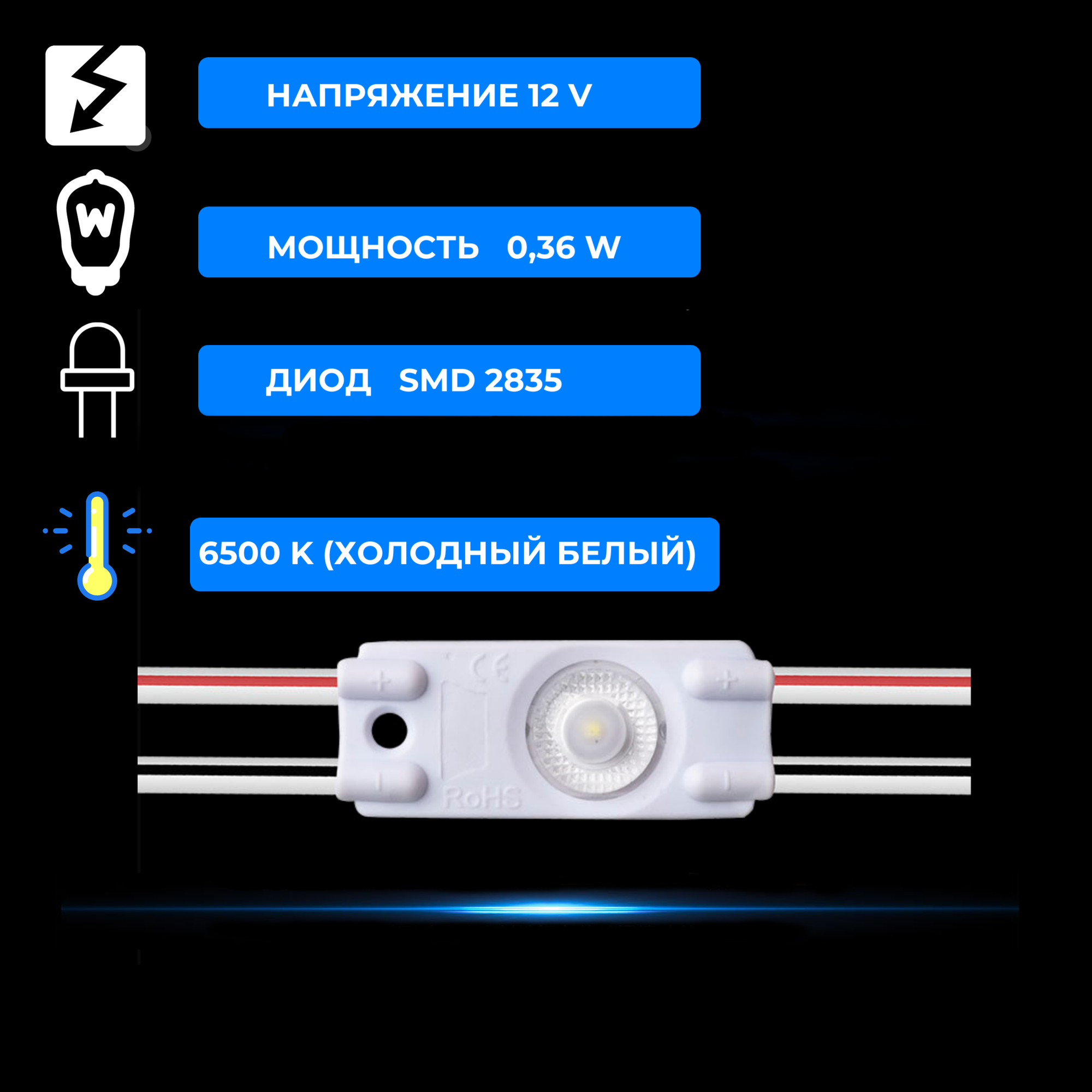 Светодиодные модули HansonLed 7,2W IP65 холодный белый, 40 штук