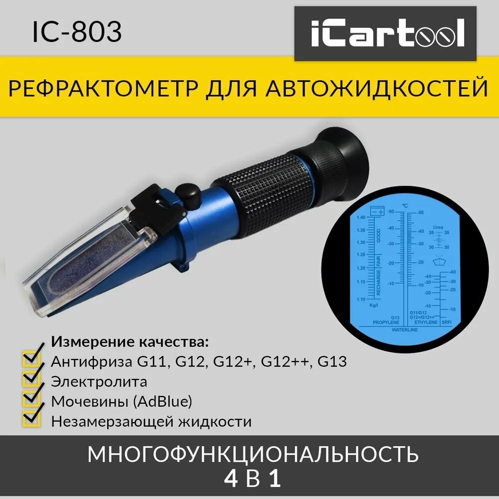 Автомобильный рефрактометр для антифриза охлаждающей жидкости электролита и мочевины iCartool IC-803