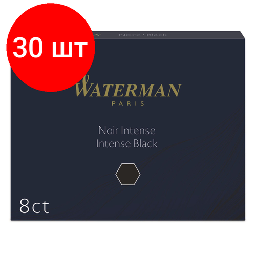 Комплект 30 упаковок, Картридж чернильный для перьевой ручки WATERMAN Cartridge Size Standard чер