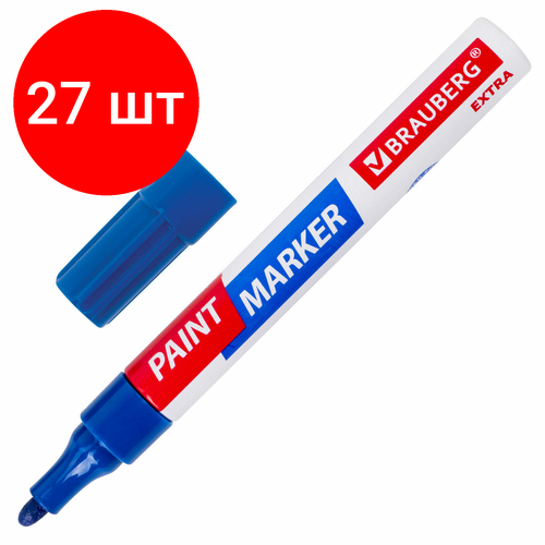 Комплект 27 шт, Маркер-краска лаковый EXTRA (paint marker) 4 мм, синий, улучшенная нитро-основа, BRAUBERG, 151983