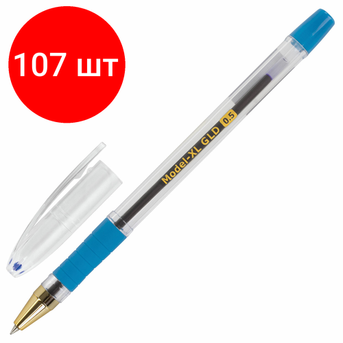 Комплект 107 шт, Ручка шариковая масляная с грипом BRAUBERG Model-XL GLD, синяя, узел 0.5 мм, линия письма 0.25 мм, 143245