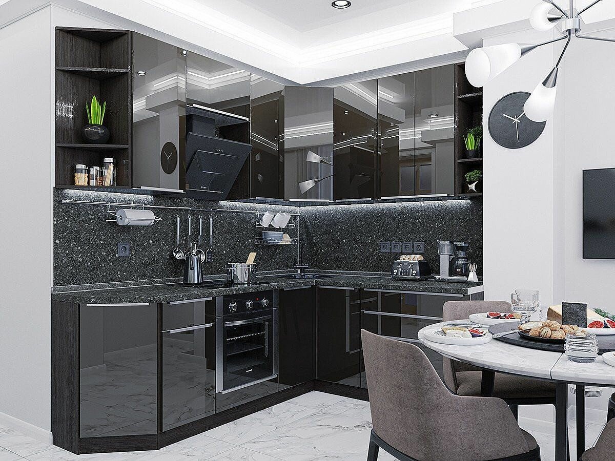 Угловой кухонный гарнитур Фьюжн, 2340*2200/1800*600 Anthracite/Графит. Виват