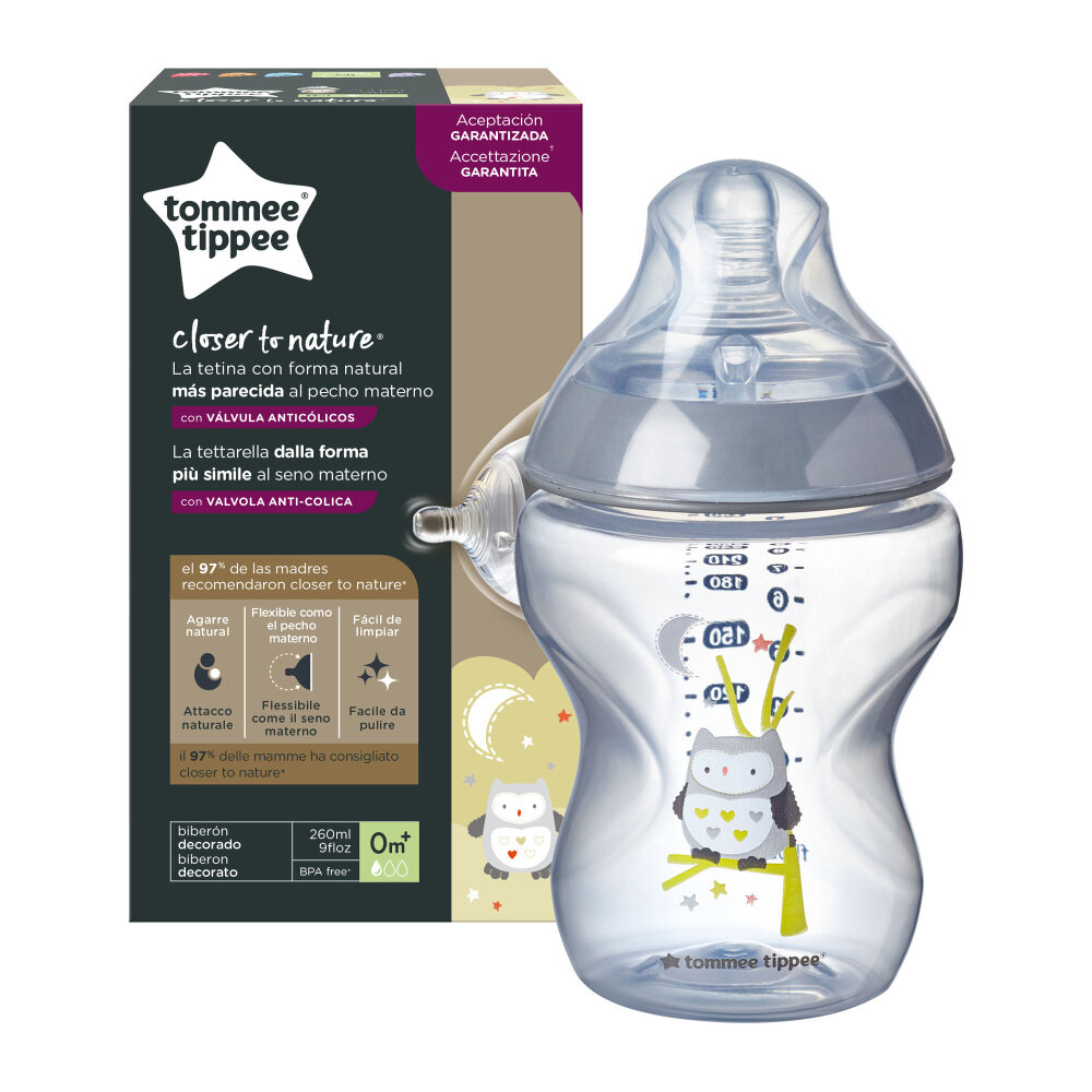 Бутылочка для кормления Tommee Tippee, Closer to nature, 260 мл, серый, 0+