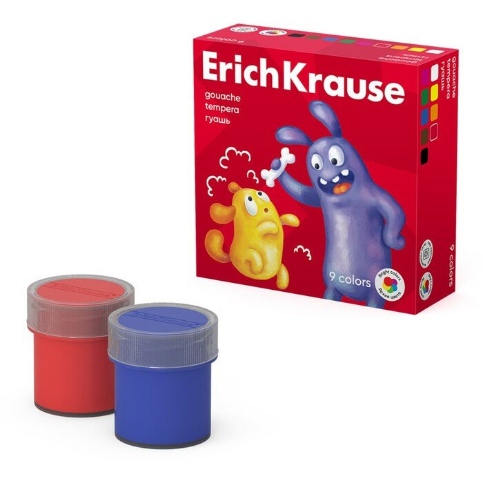 Гуашь ErichKrause Jolly Friends, 9 цветов - фото №1