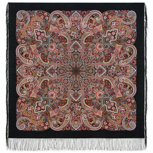 Платок Павловопосадская платочная мануфактура,125х125 см, черный, коричневый