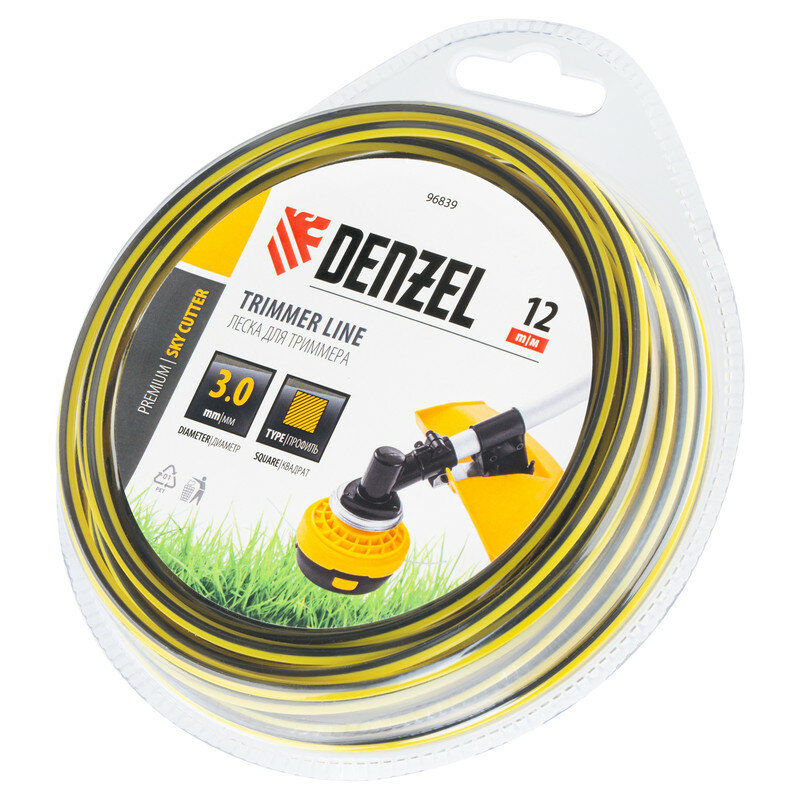 фото Леска для триммера квадратная 3 мм х 12м, Denzel