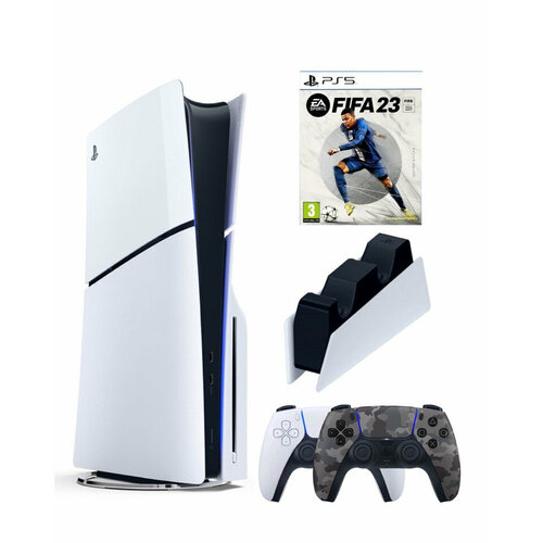 Приставка Sony Playstation 5 slim 1 Tb+2-ой геймпад(Camo)+зарядное+Fifa 23 консоль sony playstation 5 slim 1tb blu ray cfi 2000a